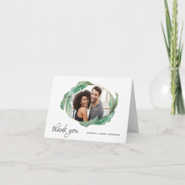 Tropical Banana Leaves Thank You with Photo (Front)