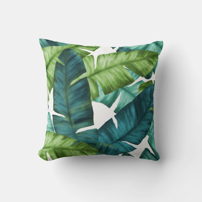 Tropical Banana Leaves Unique Pattern Throw Pillow (Front)