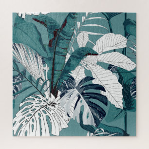 Tropical Bananas Monstera: Fashionable Seamless. Jigsaw Puzzle
