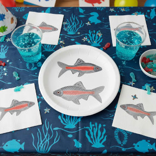 Tropical Barb Fish Red and Grey Exotic Aquatic Paper Plate