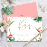 Tropical Bat Mitzvah Gold Script Floral Watercolor RSVP Card<br><div class="desc">Be proud, rejoice and celebrate this milestone of your favourite Bat Mitzvah with this sophisticated, personalized RSVP insert card for your event! Stylish, stunning, colourful, tropical watercolor birds of paradise flowers, faux gold handwritten script, Star of David and glitter dots, along with dark rose pink and grey modern sans serif...</div>