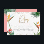 Tropical Bat Mitzvah Gold Script Palm Watercolor RSVP Card<br><div class="desc">Be proud, rejoice and celebrate this milestone of your favourite Bat Mitzvah with this sophisticated, personalized RSVP insert card for your event! Stylish, stunning, colourful, tropical watercolor birds of paradise flowers, faux gold handwritten script, Star of David and glitter dots, along with dark rose pink and grey modern sans serif...</div>