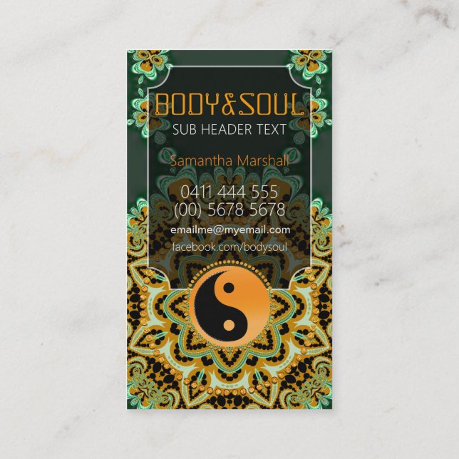 Tropical Batik Orange YinYang Yoga Business Cards (Back)
