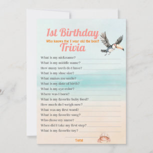 Tropical Beach 1st Birthday Trivia editable game Invitation