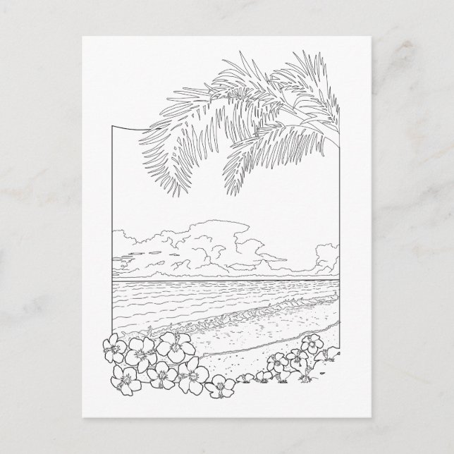 Tropical Beach Adult Colouring Postcard (Front)