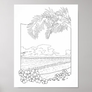 Tropical Beach Adult Colouring Poster