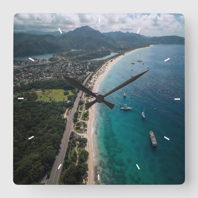 Tropical Beach Aerial View Wall Clock Ocean (Front)