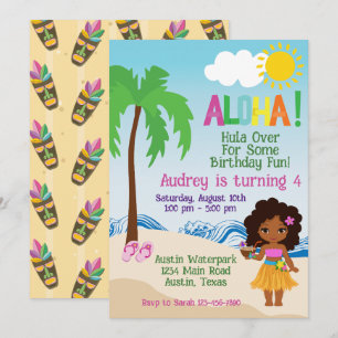Tropical Beach Aloha Luau Birthday Invitation
