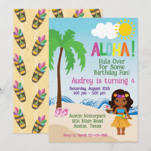 Tropical Beach Aloha Luau Birthday Invitation