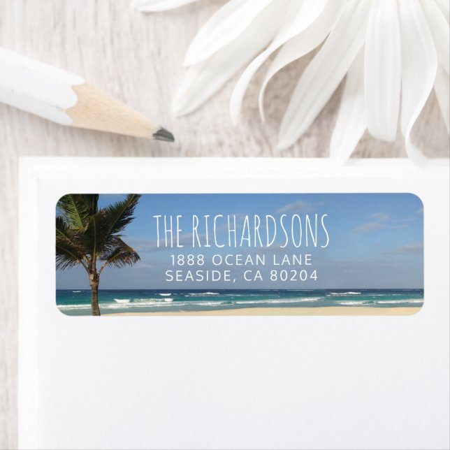 Tropical Beach and Palm Tree Return Address Label (Insitu)