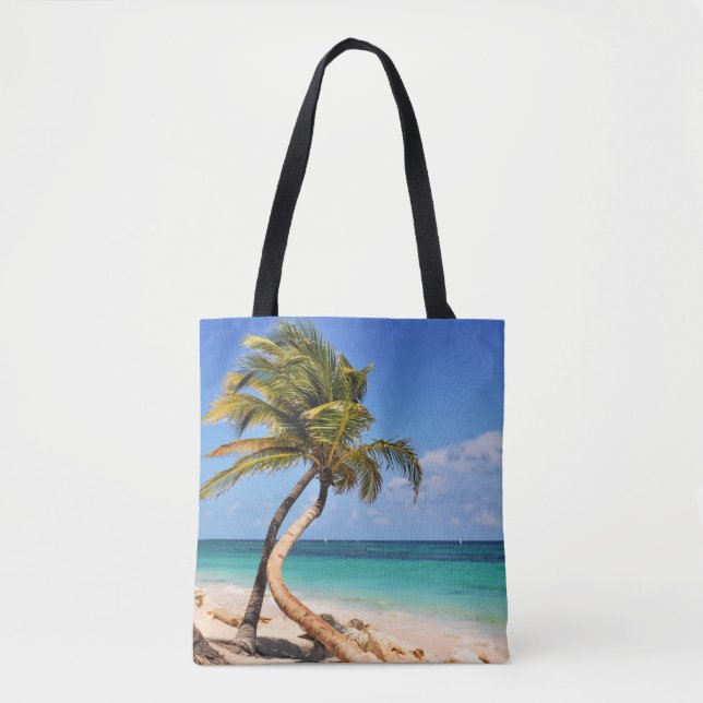 Tropical Beach And Palm Tree Tote Bag (Front)