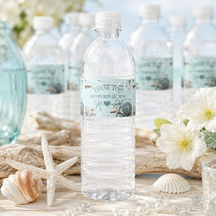 tropical beach aqua blue seashell starfish wedding water bottle label