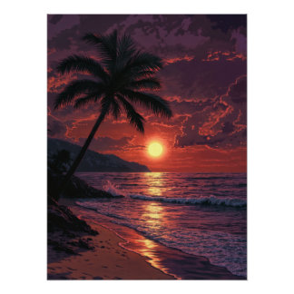 Tropical Beach at Sunset Poster