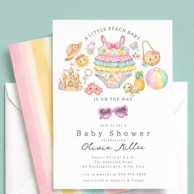 Tropical Beach Baby Shower Invitation Girl (Creator Uploaded)
