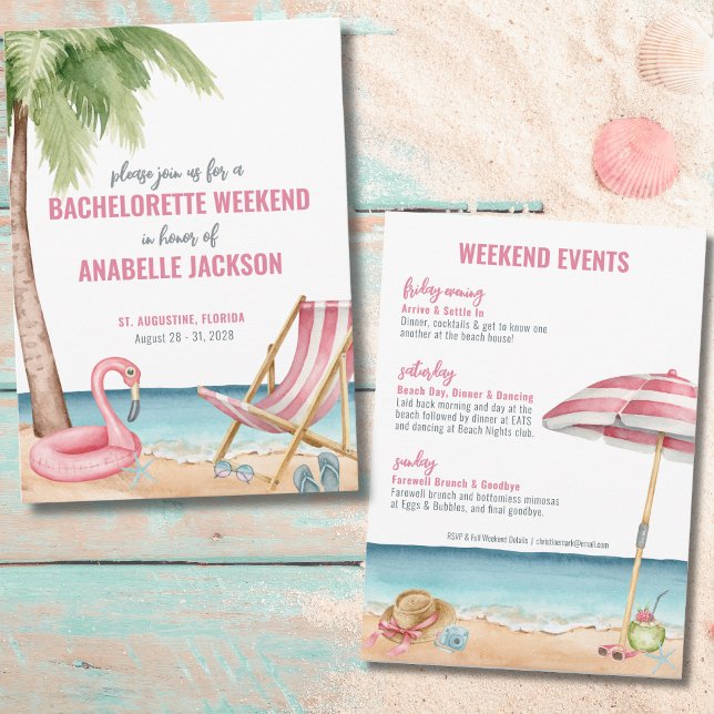 Tropical Beach Bachelorette Invitation (Watercolor Beach Destination Bachelorette Weekend Invitation)
