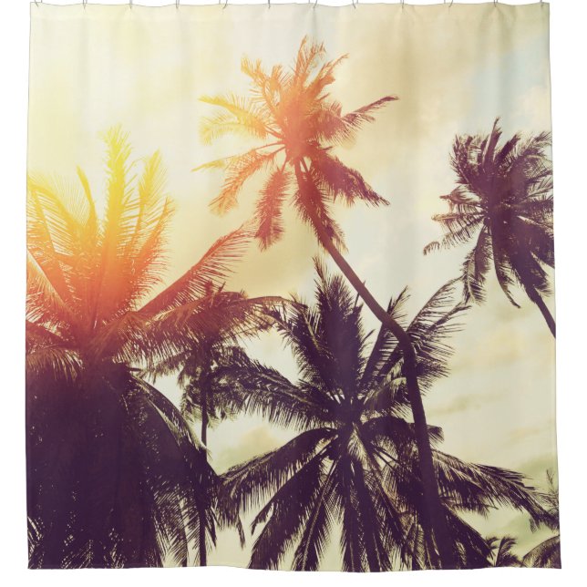 Tropical beach background with palm trees silhouet (Front)
