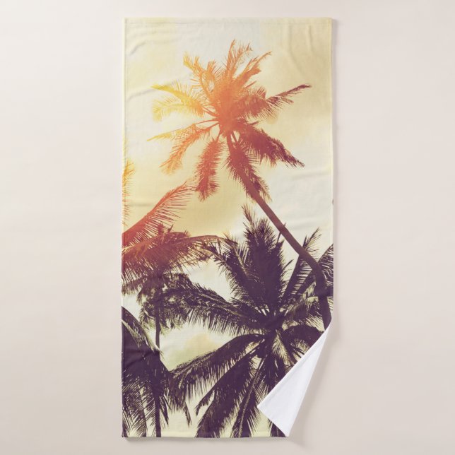 Tropical beach background with palm trees silhouet bath towel (Bath Towel)