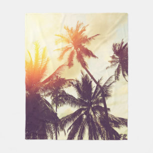 Tropical beach background with palm trees silhouet fleece blanket