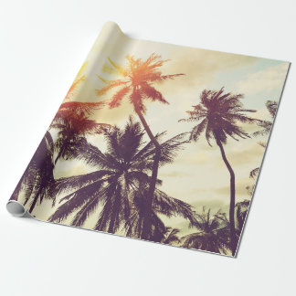 Tropical beach background with palm trees silhouet wrapping paper