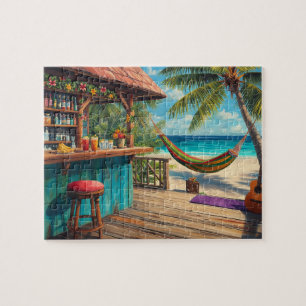 Tropical Beach Bar Hammock Art Jigsaw Puzzle