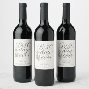 Tropical Beach Best Day Ever Wedding Favour Wine Label