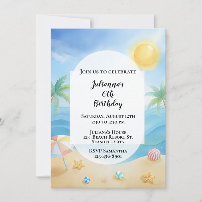 Tropical Beach Birthday Invitation (Front)