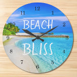 Tropical Beach Bliss Large Clock<br><div class="desc">For those who dream of beaches!
Be reminded of your dream!
This clock is decorated with a beautiful beach scene and the words Beach Bliss.
Customize it with your own words and photograph if you wish.</div>