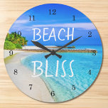 Tropical Beach Bliss Large Clock<br><div class="desc">For those who dream of beaches! 
Be reminded of your dream!
This clock is decorated with a beautiful beach scene and the words Beach Bliss.
Customize it with your own words and photograph if you wish.</div>