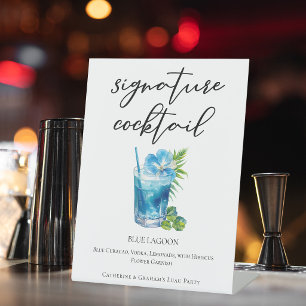 Tropical Beach Blue Lagoon Signature Cocktail Pedestal Sign