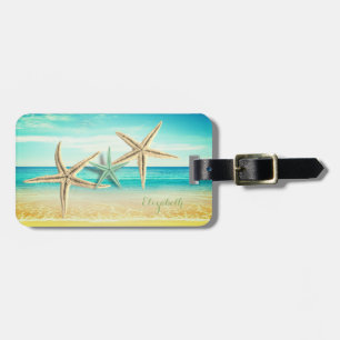 Tropical Beach,Blue Sky,Ocean Sand,Starfish Luggage Tag