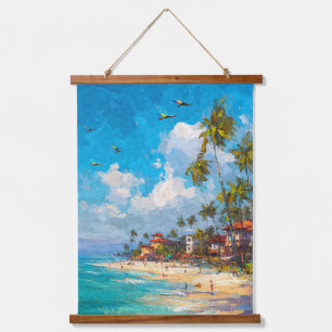 Tropical Beach Blue Sky Palm Coast Art Hanging Tapestry