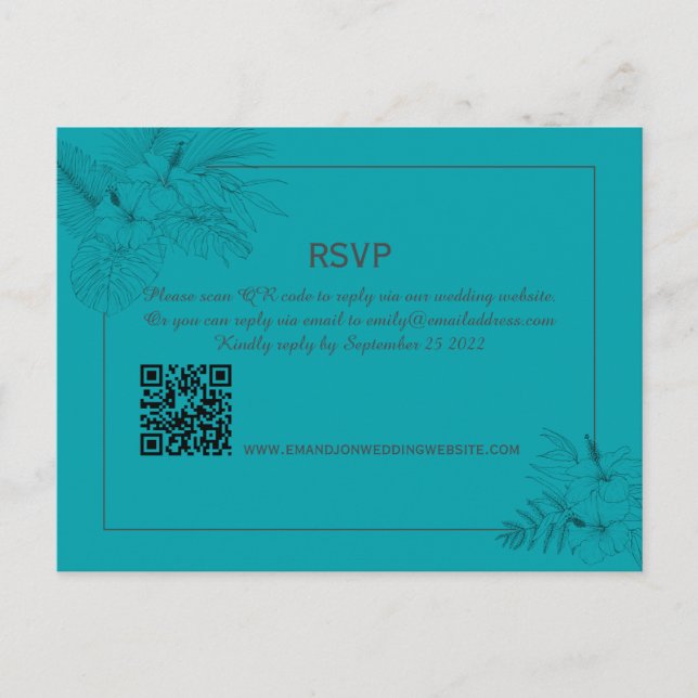 Tropical Beach Boho Summer QR Code RSVP  Postcard (Front)
