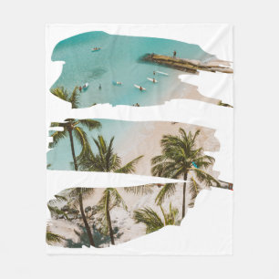 Tropical Beach Brush Strokes Fleece Blanket