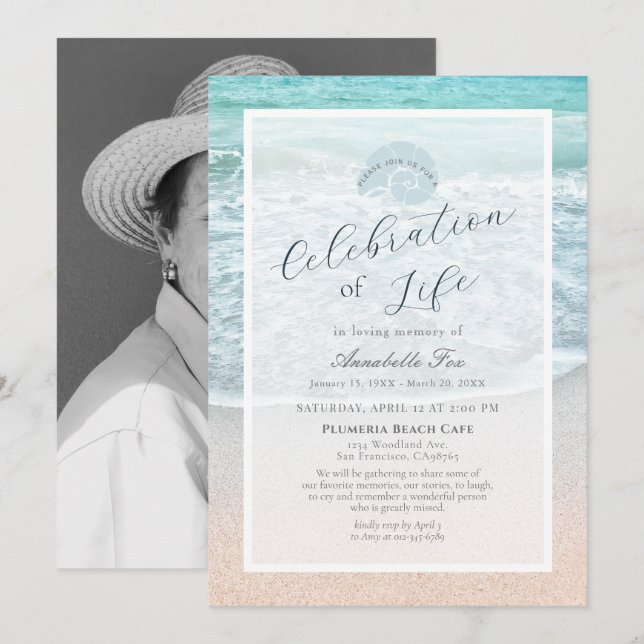 Tropical Beach Celebration of Life Funeral Invitation (Front/Back)