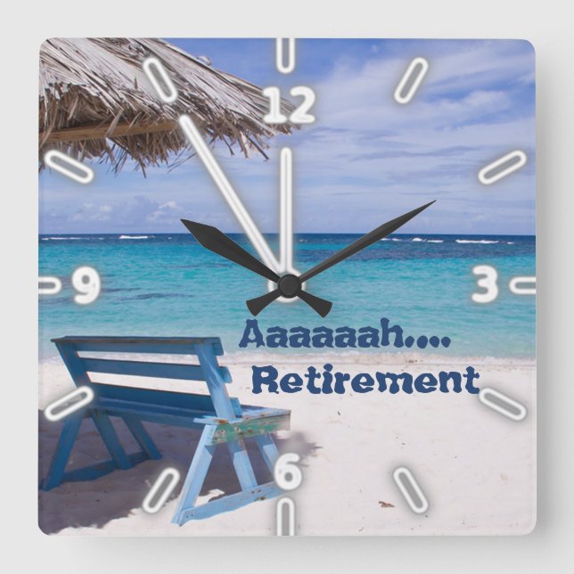 Tropical Beach, Chair,Ahhh Retirement Square Wall Clock (Front)