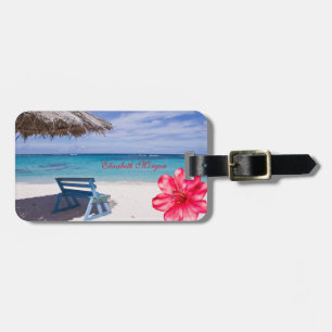 Tropical Beach, Chair, Hibiscus Luggage Tag