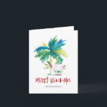 Tropical Beach Christmas Card<br><div class="desc">These beach Christmas cards feature an island-inspired exotic palm tree and cute holiday Santa. The words "Merry Beach-mas" are set in hand lettered type. Use the template fields to add your personalized greeting. A charming choice to send to friends and family this holiday season. If you are looking for more...</div>