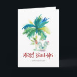 Tropical Beach Christmas Card<br><div class="desc">These beach Christmas cards feature an island-inspired exotic palm tree and cute holiday Santa. The words "Merry Beach-mas" are set in hand lettered type. Use the template fields to add your personalized greeting. A charming choice to send to friends and family this holiday season. If you are looking for more...</div>