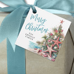 Tropical Beach Christmas Favour Tags<br><div class="desc">Celebrate the season with this festive and beachy favour tag, perfect for attaching to gifts, party favours, or using as a cheerful gift tag. The design features a whimsical green Christmas tree made of beach shells, decorated with red and tan starfish and ornaments. At the base of the tree is...</div>