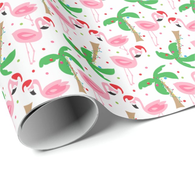 Tropical Beach Christmas Flamingos Birds Wrapping Paper (Roll Corner)