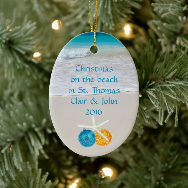 Tropical Beach Christmas Holiday Photo Ornament (Tree)