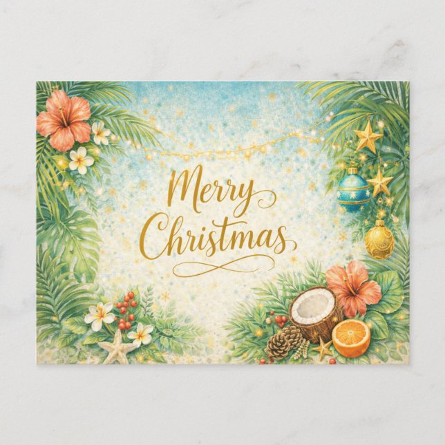 Tropical Beach Christmas  Holiday Postcard (Front)