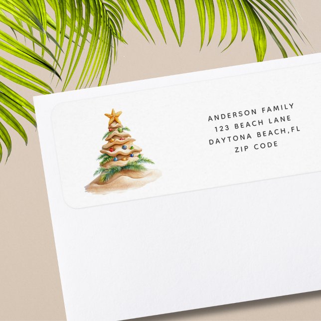 Tropical Beach Christmas Return Address  (Creator Uploaded)