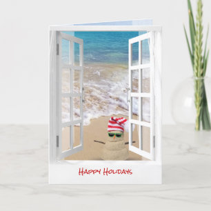 Tropical Beach Christmas Sand Snowman Card