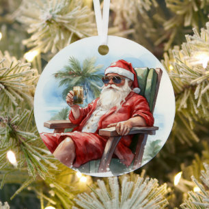 Tropical Beach Christmas Santa Father Christmas Metal Ornament