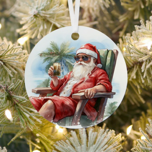 Tropical Beach Christmas Santa Father Christmas Metal Ornament (Insitu)