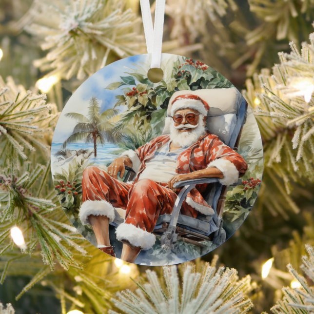 Tropical Beach Christmas Santa Father Christmas Metal Ornament (Insitu)