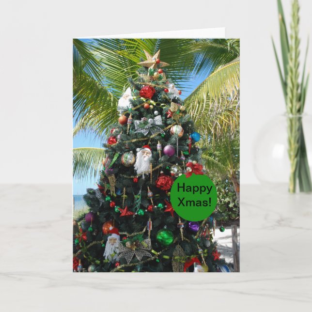 Tropical Beach Christmas Tree Holiday Card (Front)