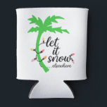 Tropical Beach Christmas Vacation  Can Cooler<br><div class="desc">Celebrate your escape from the cold with these fun beach Christmas vacation can holders! These read “let it snow…elsewhere” with a bright palm tree and holiday lights graphic.</div>