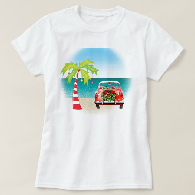 Tropical Beach Classic Car Christmas T-Shirt (Design Front)